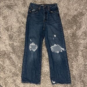 Distressed Ribcage Straight Ankle Blue Levi Jeans